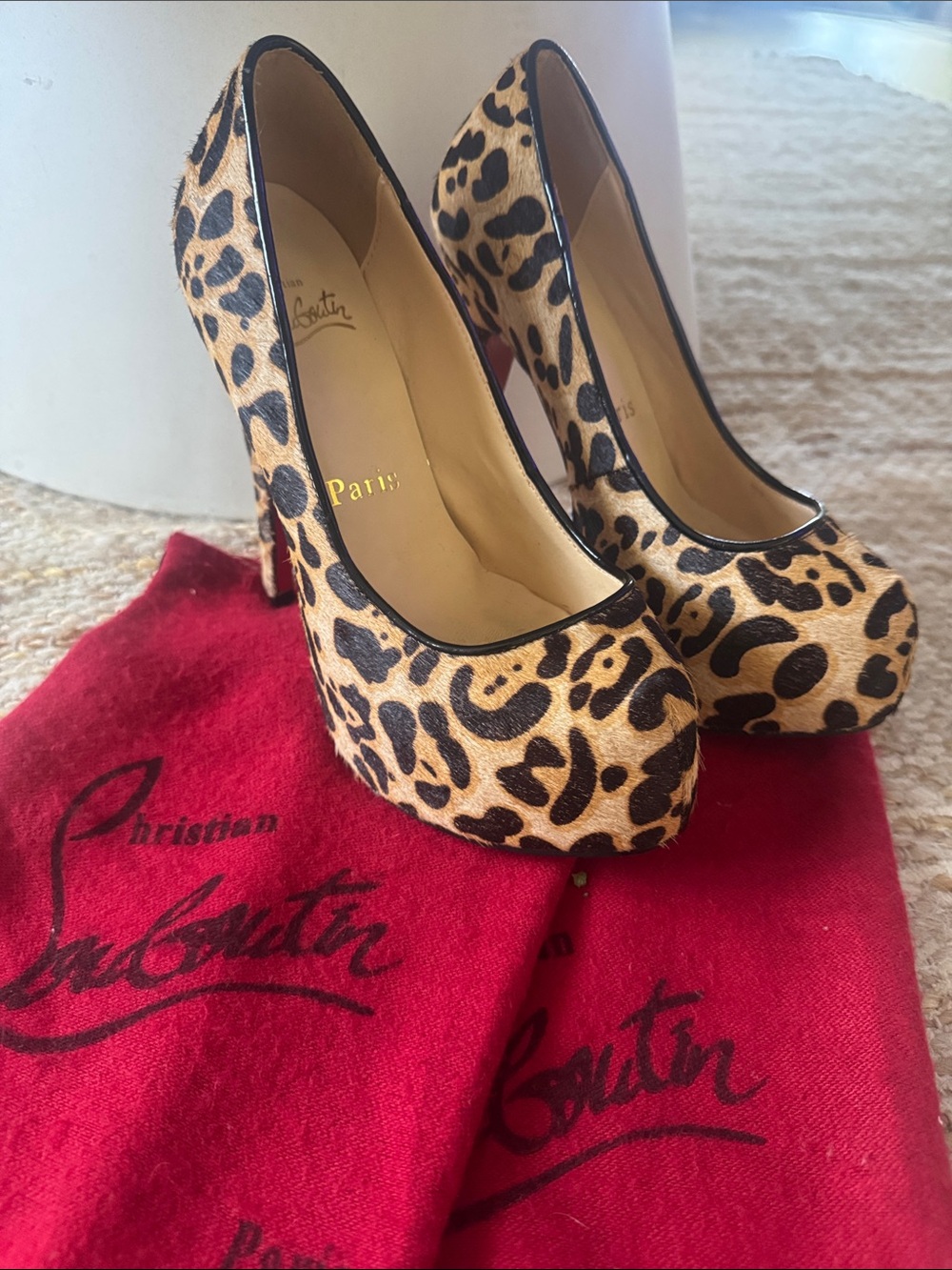 Christian Louboutin Leopard Print Platform Pumps - Black Trim